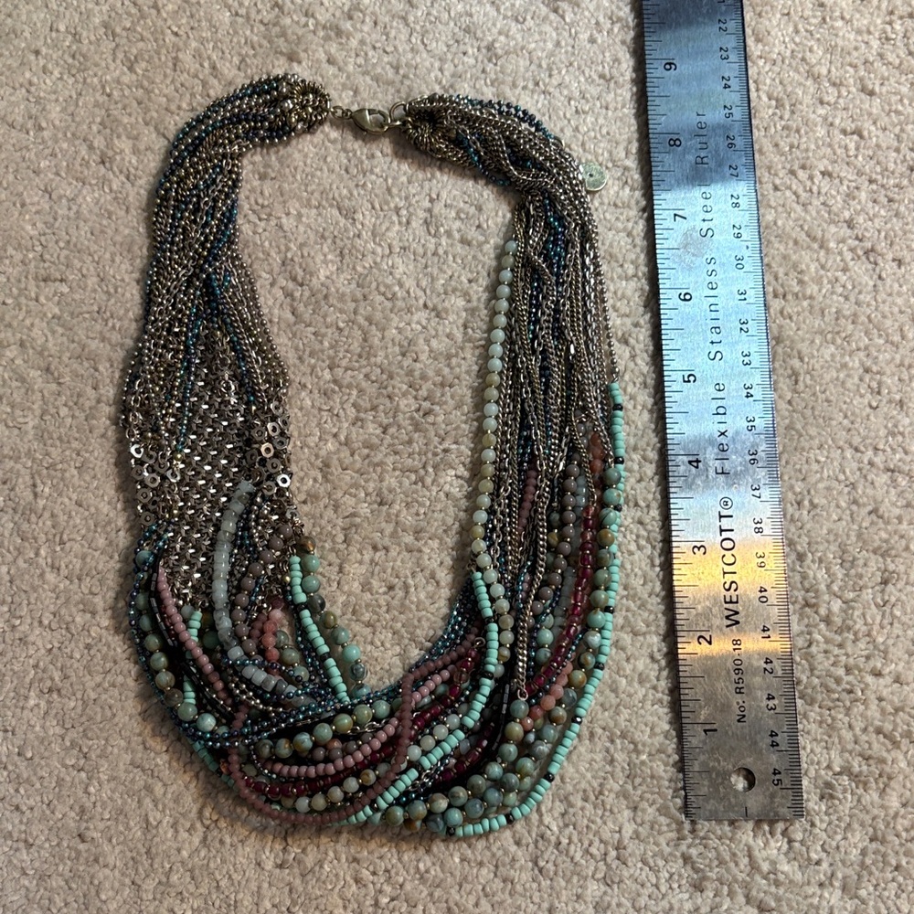 Stella & Dot Multi-Strand Turquoise, Pink & Gold Beaded Necklace